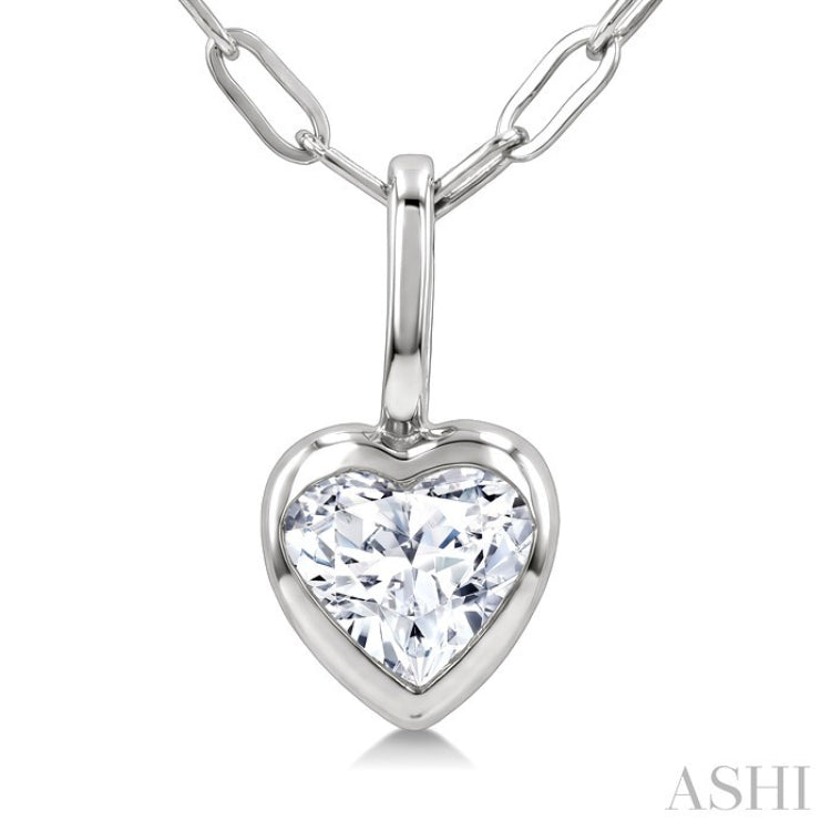1/5 Ctw Heart Shape Bezel Set Diamond Fashion Pendant With Paperclip Chain in 14K White Gold