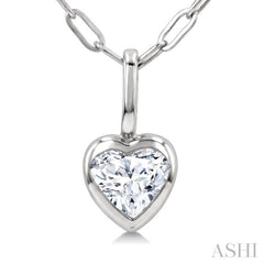 1/5 Ctw Heart Shape Bezel Set Diamond Fashion Pendant With Paperclip Chain in 14K White Gold