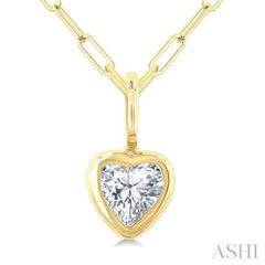 1/5 Ctw Heart Shape Bezel Set Diamond Fashion Pendant With Paperclip Chain in 14K Yellow Gold