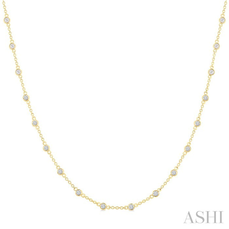 1 Ctw Bezel Set Round Cut Diamond Station Necklace in 14K Yellow Gold