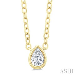 1/6 Ctw Petite Bezel Set Pear Cut Diamond Fashion Pendant With Chain in 10K Yellow Gold