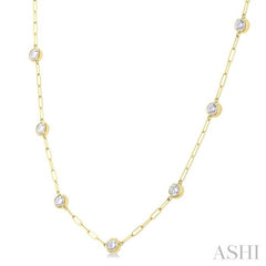 2 Ctw Bezel Set Round Cut Diamond Paperclip Station Necklace in 14K Yellow Gold
