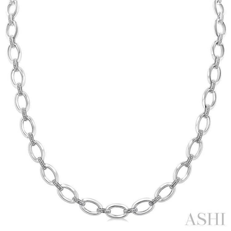 1/4 Ctw Bold Open Window Oval Shape D-Link Round Cut Diamond Paperclip Necklace in Sterling Silver