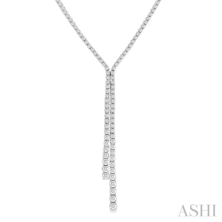 3 Ctw Open-End Y-Shape Round Cut Diamond Lariat Necklace in 14K White Gold