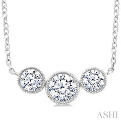 3/4 Ctw Past, Present & Future 3-Stone Bezel Set Round Cut Diamond Necklace in 14K White Gold