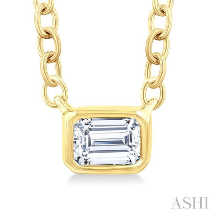 1/6 Ctw Petite East-West Bezel Set Emerald Cut Diamond Fashion Pendant With Chain in 10K Yellow Gold