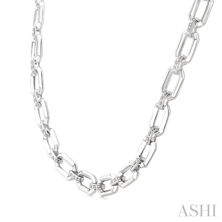 1/4 Ctw Bold Open Window Octagonal Shape D-Link Round Cut Diamond Paperclip Necklace in Sterling Silver