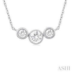 1/2 Ctw Past, Present & Future 3-Stone Bezel Set Round Cut Diamond Necklace in 14K White Gold