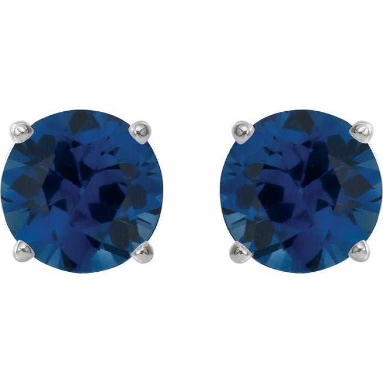 14K White Gold 7 mm Lab-Grown Blue Sapphire Earrings