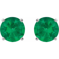 14K White Gold 7 mm Lab-Grown Emerald Earrings