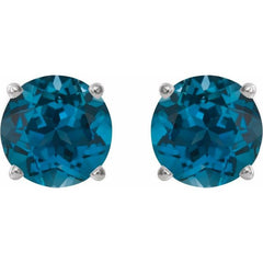 Platinum 7 mm Natural London Blue Topaz Earrings