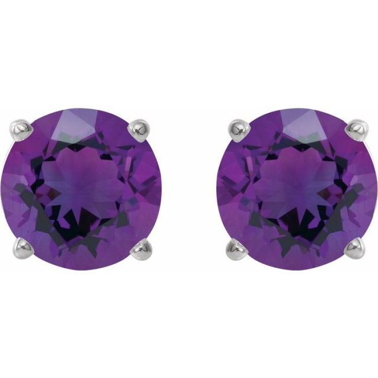14K White Gold 8 mm Natural Amethyst Earrings