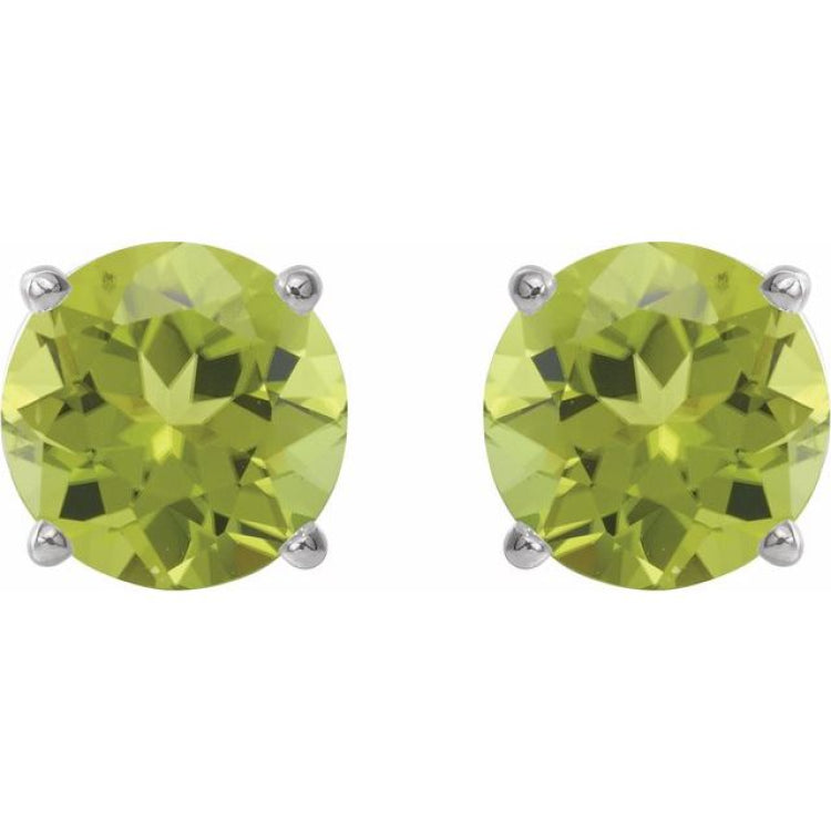 Platinum 8 mm Natural Peridot Earrings