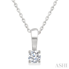 1/6 Ctw Prong Set Round Cut Diamond Solitaire Pendant With Chain in 14K White Gold