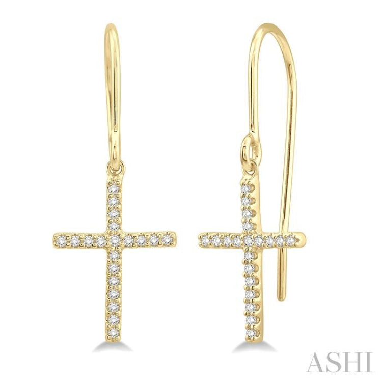 1/6 Ctw Cross Charm Petite Round Cut Diamond Fashion Earrings in 10K Yellow Gold