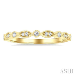 1/10 Ctw Marquise and Circular Motif Carved Round Cut Diamond Stackable Wedding Band in 14K Yellow Gold