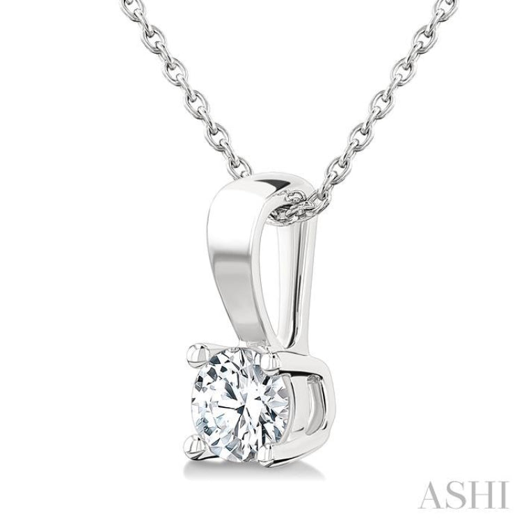 1/4 Ctw Prong Set Round Cut Diamond Solitaire Pendant With Chain in 14K White Gold