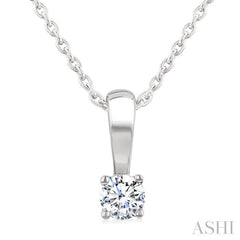 1/10 Ctw Prong Set Round Cut Diamond Solitaire Pendant With Chain in 14K White Gold