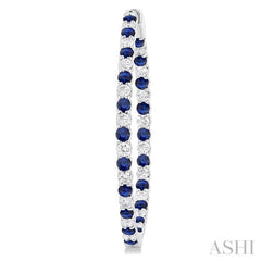 2.5 MM Round Cut Sapphire and 2 1/2 Ctw Round Cut Diamond Precious Inside-Out Alternating Hoop Earrings in 14K White Gold