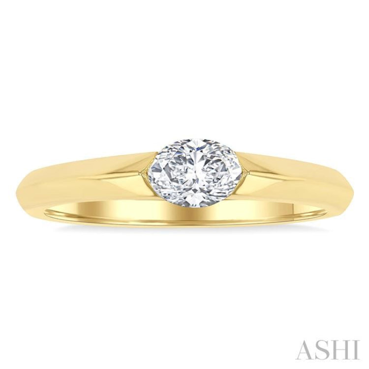 1/3 Ctw East-West Set Oval Cut Diamond Solitaire Fashion Ring in 14K Yellow Gold