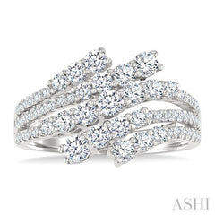 1 1/2 Ctw Triple Split Wide Bypass Round Cut Diamond Fashion Ring in 14K White Gold