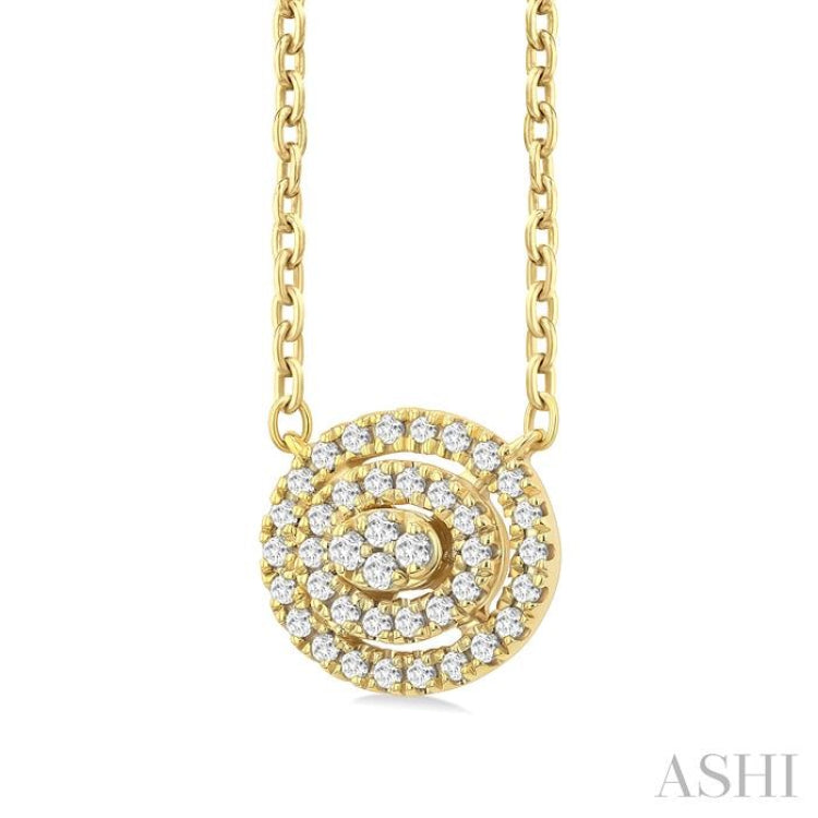 1/6 Ctw Double Halo Oval Shape Petite Round Cut Diamond Fashion Pendant With Chain in 10K Yellow Gold