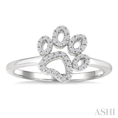 1/6 Ctw Petite Dog Paw Round Cut Diamond Fashion Ring in 10K White Gold
