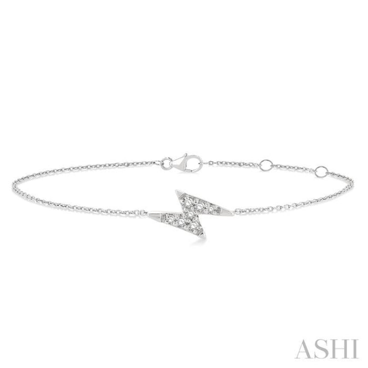 1/10 Ctw Petite Lightning Bolt Round Cut Diamond Fashion Bracelet in 10K White Gold