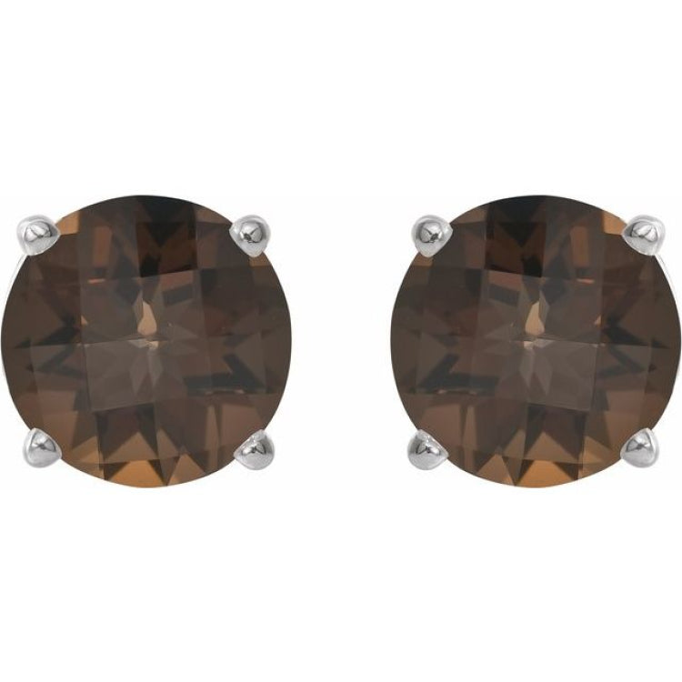 14K White Gold 8 mm Natural Smoky Quartz Earrings