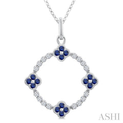 1.25 MM Clover Circle Sapphire and 1/8 Ctw Round Cut Diamond Precious Pendant With Chain in 10K White Gold