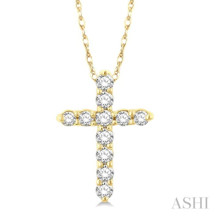 1/10 Ctw Round Cut Diamond Cross Pendant in 10K Yellow Gold with Chain