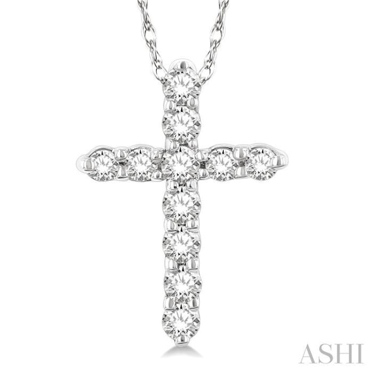 1/10 Ctw Round Cut Diamond Cross Pendant in 10K White Gold with Chain