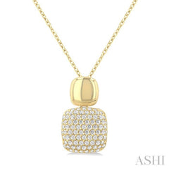 1/4 Ctw Twin Cushion Mount Pave Set Round Cut Diamond Fashion Pendant With Chain in 10K Yellow Gold