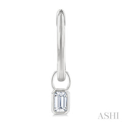 1/3 Ctw Bezel Set Emerald Cut Diamond Huggie Earrings in 10K White Gold