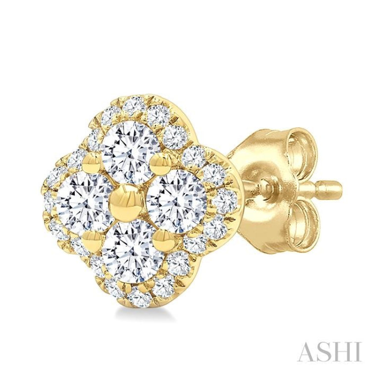 1/2 Ctw Clover Round Cut Diamond Fashion Earrings in 14K Yellow Gold