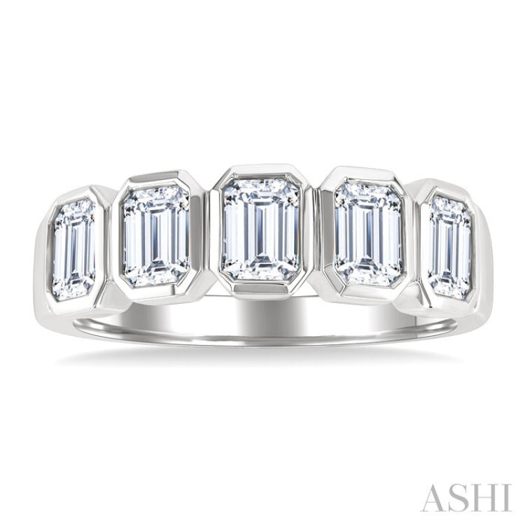 1 1/2 Ctw Bezel Set 5-Stone Emerald Cut Diamond Fashion Band in 14K White Gold